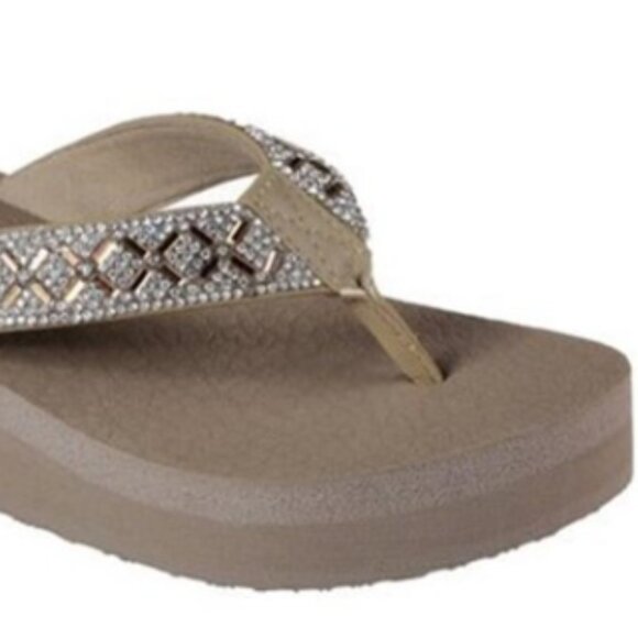 NEW Skechers Womens Vinyasa Lotus Princess Flip-Flop beige taupe sz 6 - Picture 2 of 4